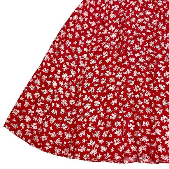 Kathie Lee Button Front Maxi Skirt 6 Red Floral Print Summer Comfy Boho Coastal - Picture 9 of 16